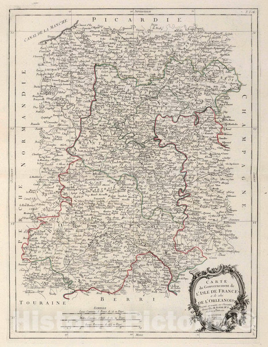 Historic Map : France, Isle de France , 16. Carte du Gouvernement de l'Isle de France et de cesui de l'Orleanois, 1784 Atlas , Vintage Wall Art