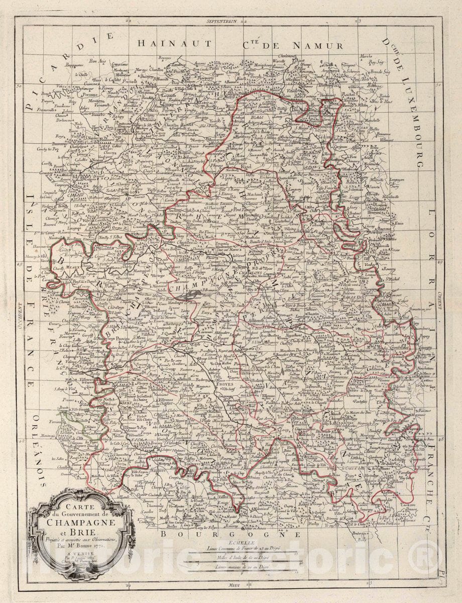 Historic Map : France, Champagne , France 17. Carte du Gouvernement de Champagne et Brie, 1771 Atlas , Vintage Wall Art
