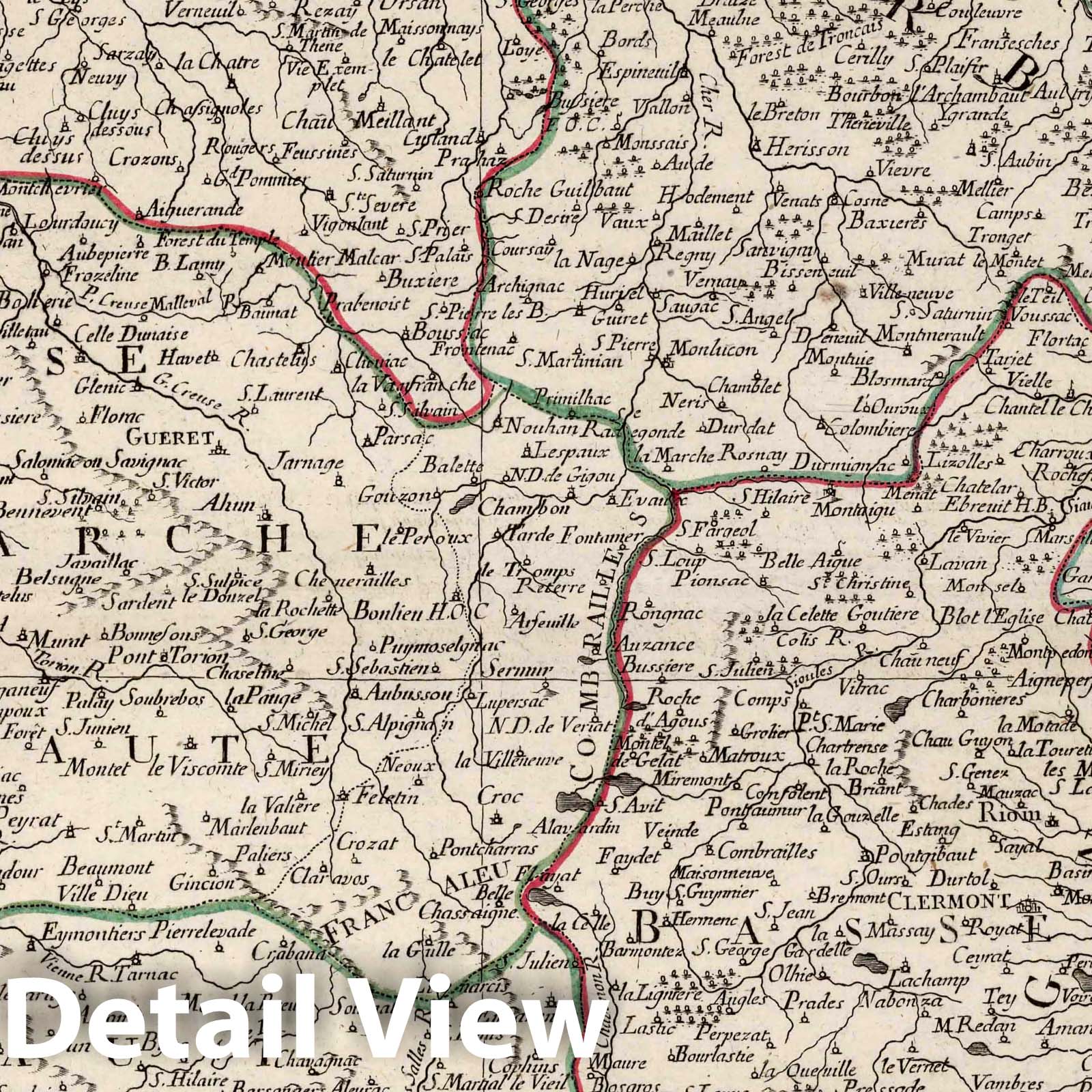 Berry, Nivernois, Marche, Bourbonnais, Limousin, Auvergne, France 1777 Historical Map Print