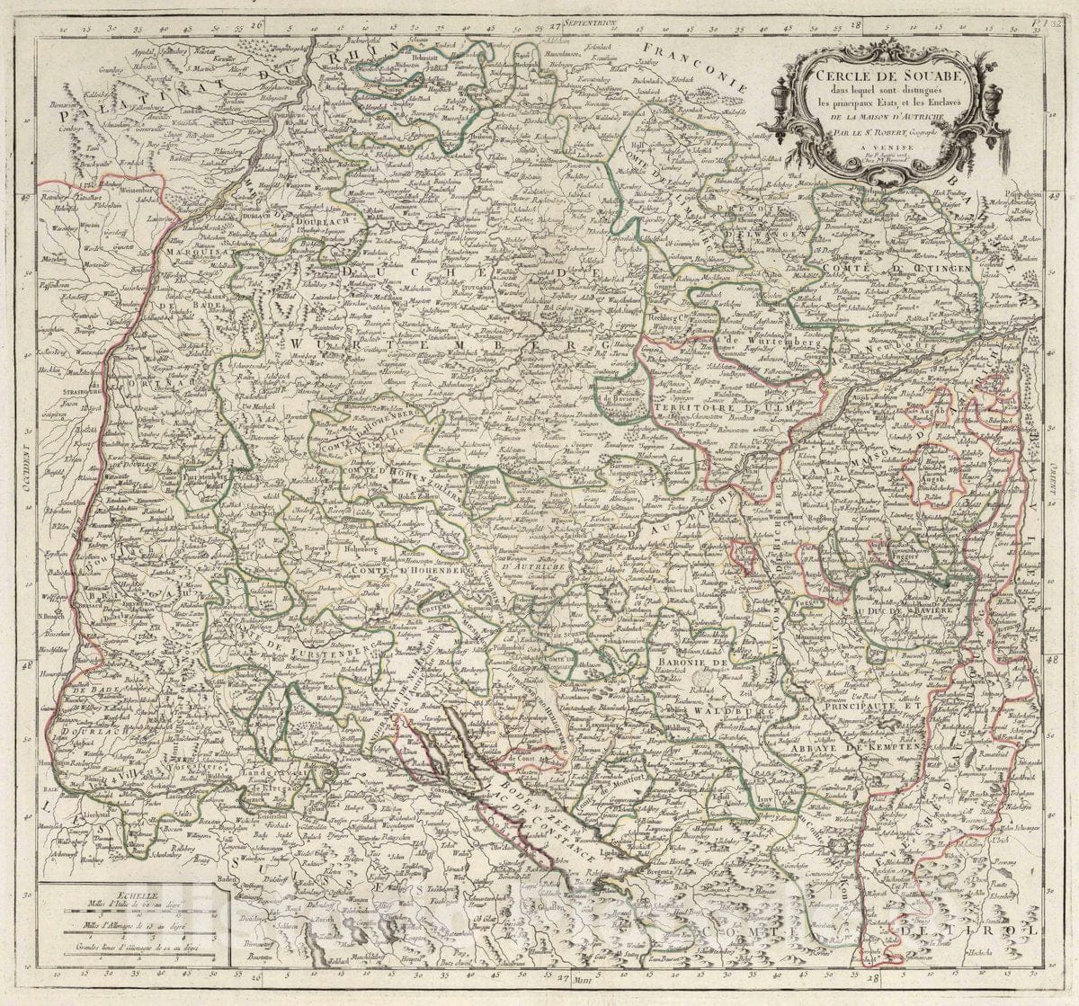 Historic Map : Swabia , Germany Atlas Universel dresse sur des Meillieures Cartes Modernes 1784. 32. Cercle de Souabe, 1778 Atlas , Vintage Wall Art