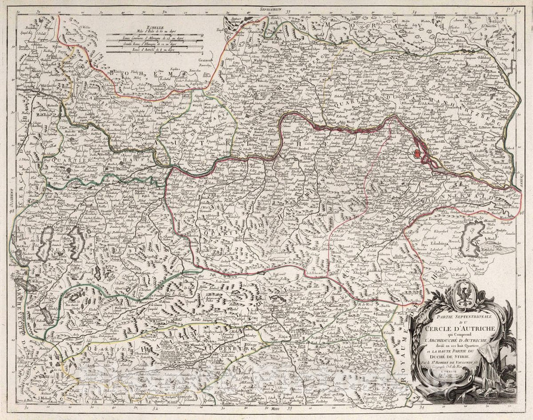 Historic Map : Austria, 34. Partie Septentrionale du Cercle d'Autriche, 1777 Atlas , Vintage Wall Art
