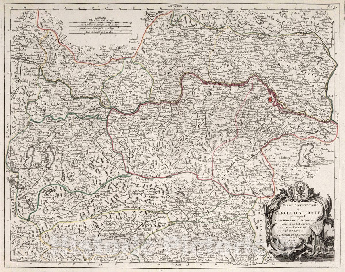 Historic Map : Austria, 34. Partie Septentrionale du Cercle d'Autriche, 1777 Atlas , Vintage Wall Art
