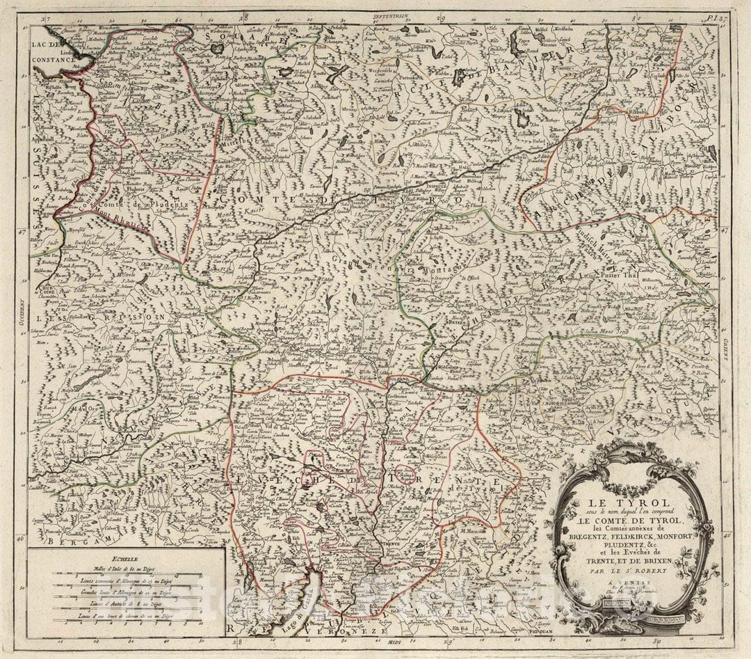 Historic Map : Tyrol (Austria)Universel dresse sur des Meillieures Cartes Modernes 1784, Vintage Wall Art