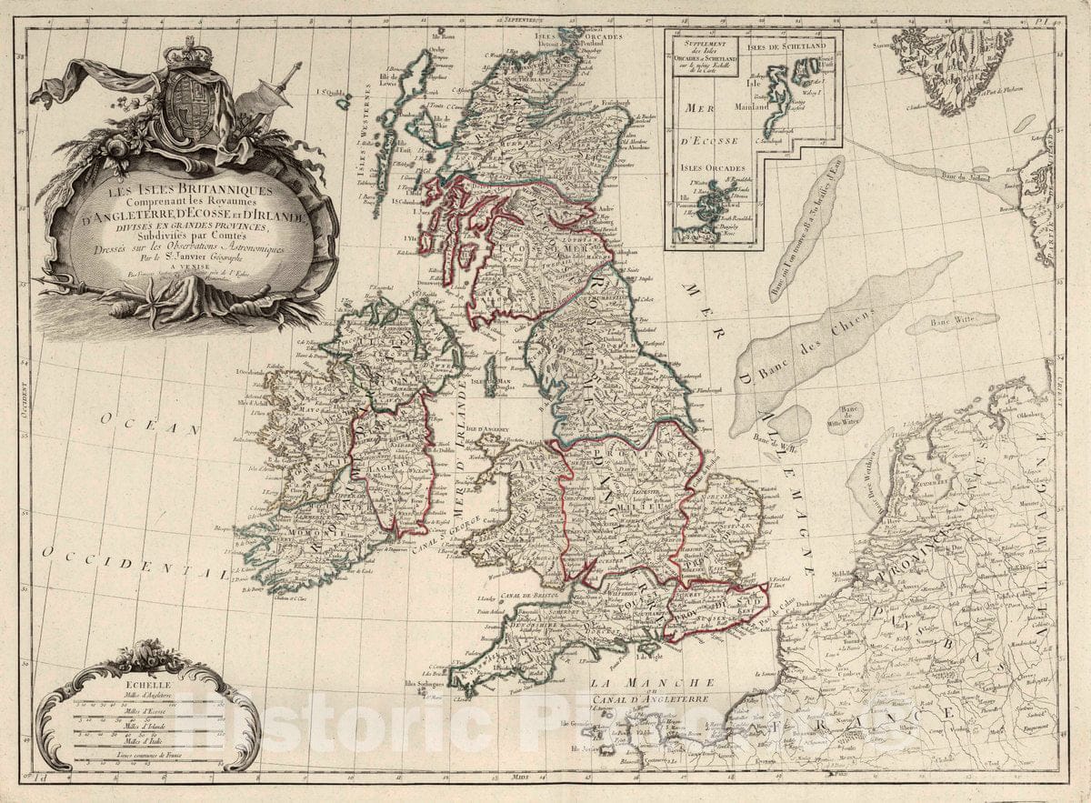 Historic Map : British Isles 40. Les Isles Britanniques, 1784 Atlas , Vintage Wall Art