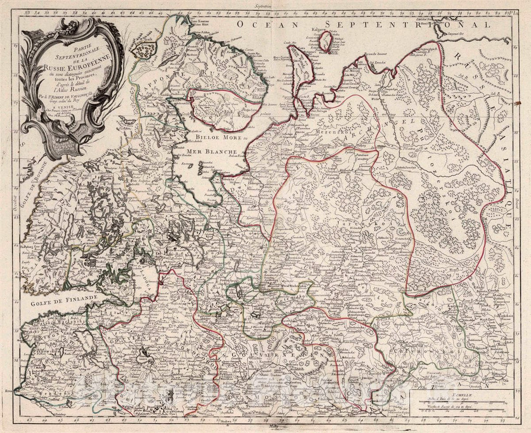 Historic Map : Russia, 52. Partie Septentrionale de la Russie Europeenne (Northern Sheet), 1784 Atlas , Vintage Wall Art