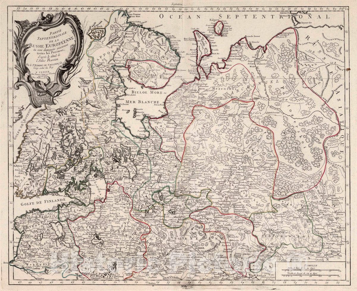 Historic Map : Russia, 52. Partie Septentrionale de la Russie Europeenne (Northern Sheet), 1784 Atlas , Vintage Wall Art