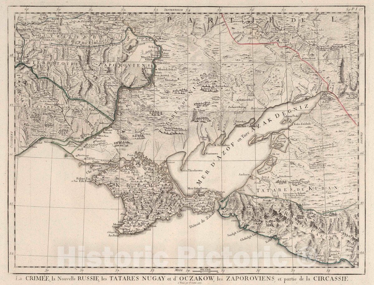 Historic Map : Russia, Ottoman Empire 57. Carte de la Partie Septentrionale de L'Empire Otoman (North Central Sheet), 1777 Atlas , Vintage Wall Art