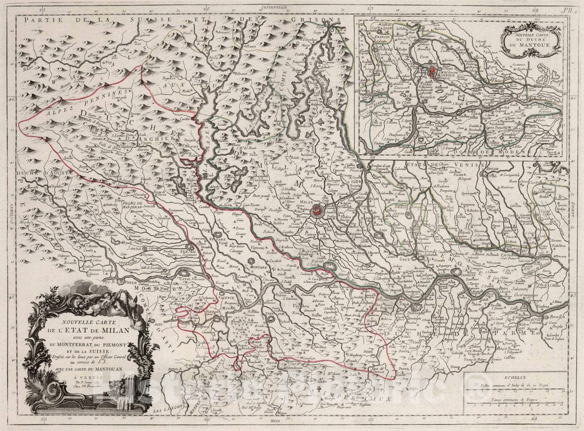 Historic Map : Italy., Milan (Italy) 4. Nouvelle Carte de l'Etat de Milan, 1780 Atlas , Vintage Wall Art