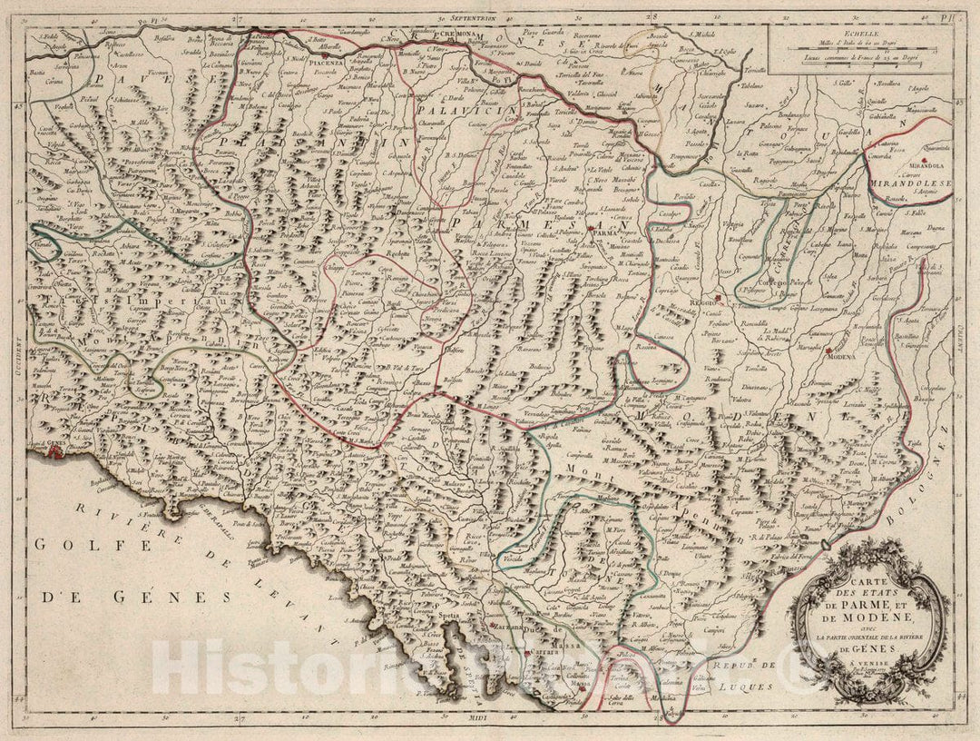Historic Map : Italy, Parma (Italy) 5. Carte des Etats de Parme, et de Modene, 1779 Atlas , Vintage Wall Art