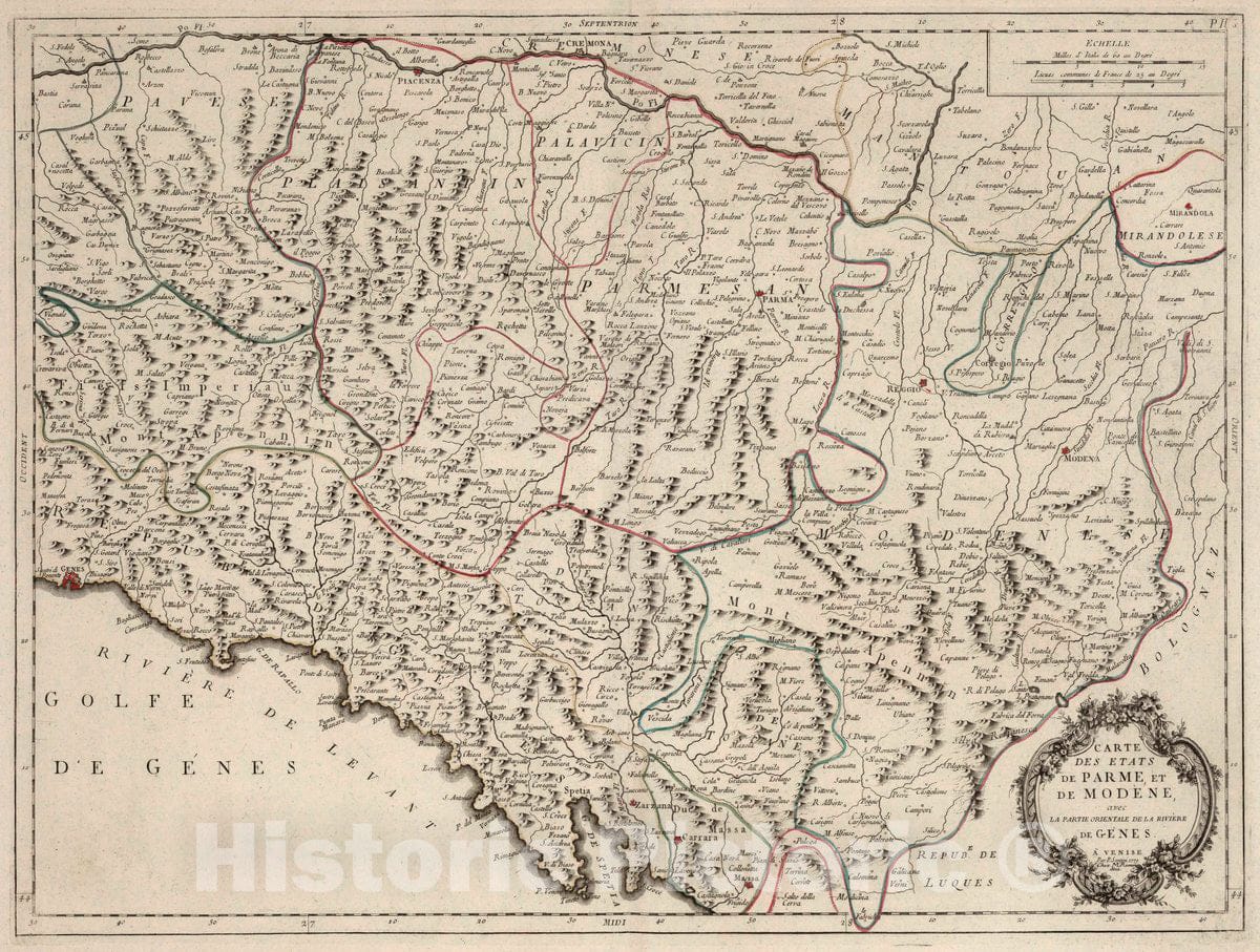 Historic Map : Italy, Parma (Italy) 5. Carte des Etats de Parme, et de Modene, 1779 Atlas , Vintage Wall Art