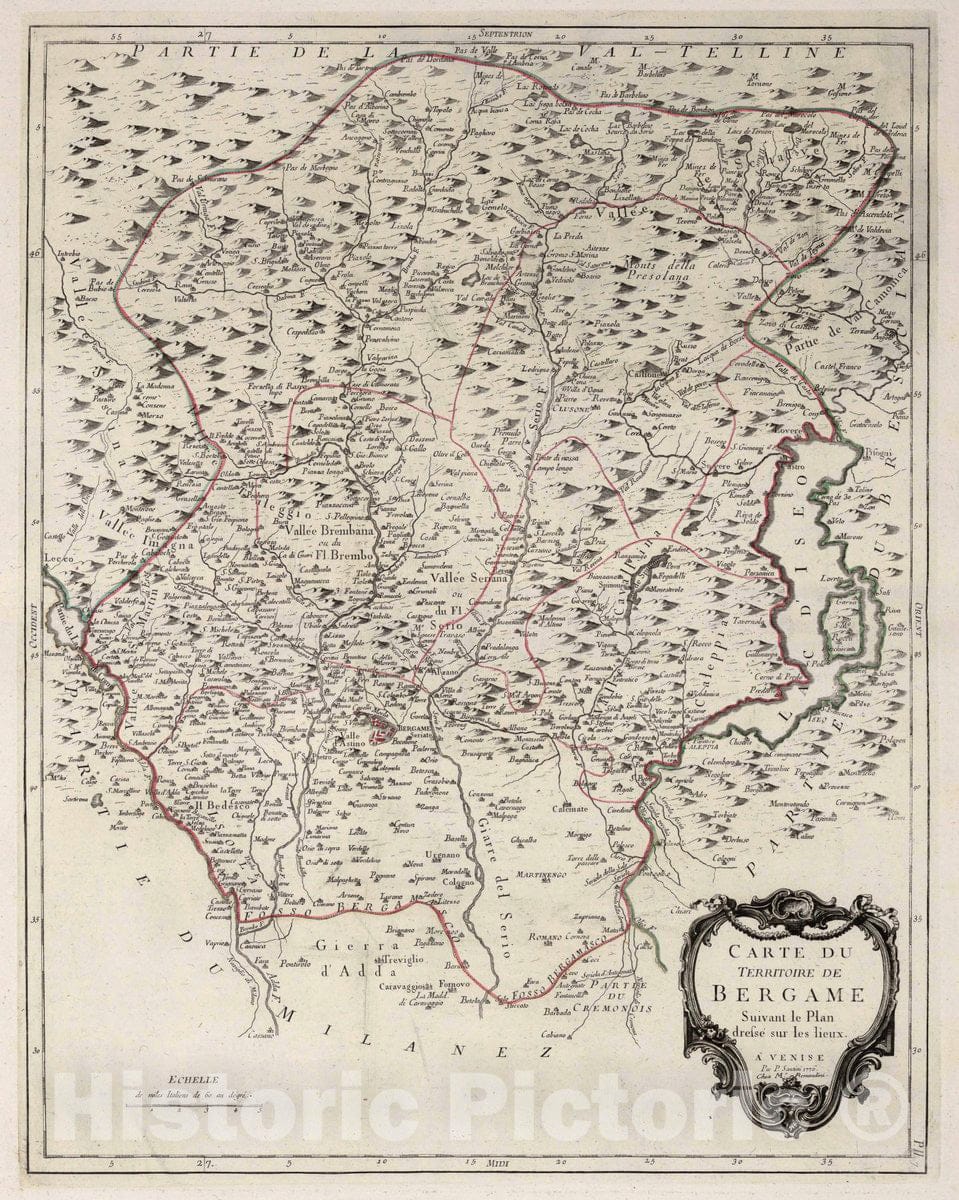 Historic Map : Bergame (Italy) 7. Carte de Territoire de Bergame, 1770 Atlas , Vintage Wall Art