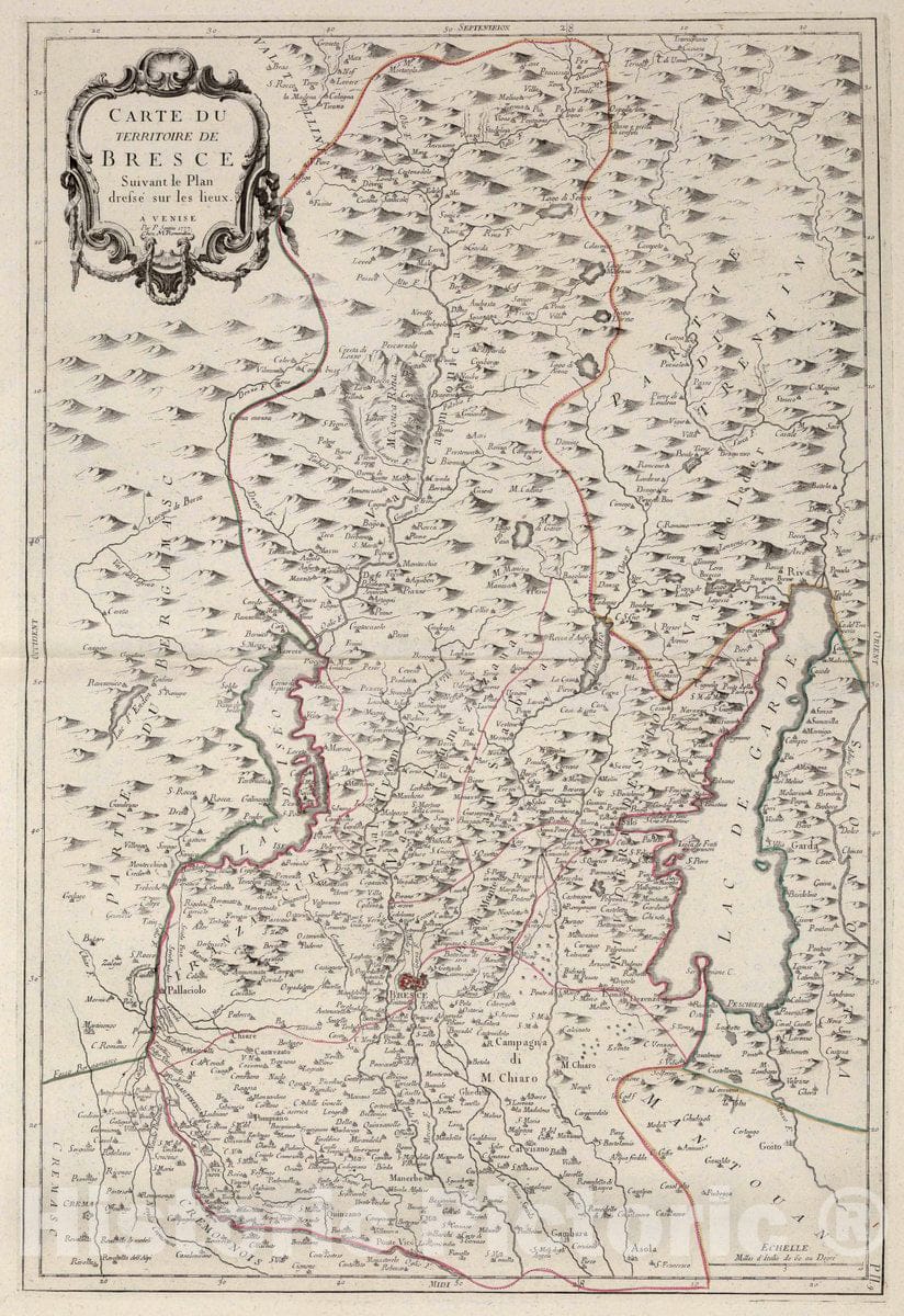 Historic Map : Bresce (Italy) 1777 9. Carte du Territoire de Bresce. , Vintage Wall Art