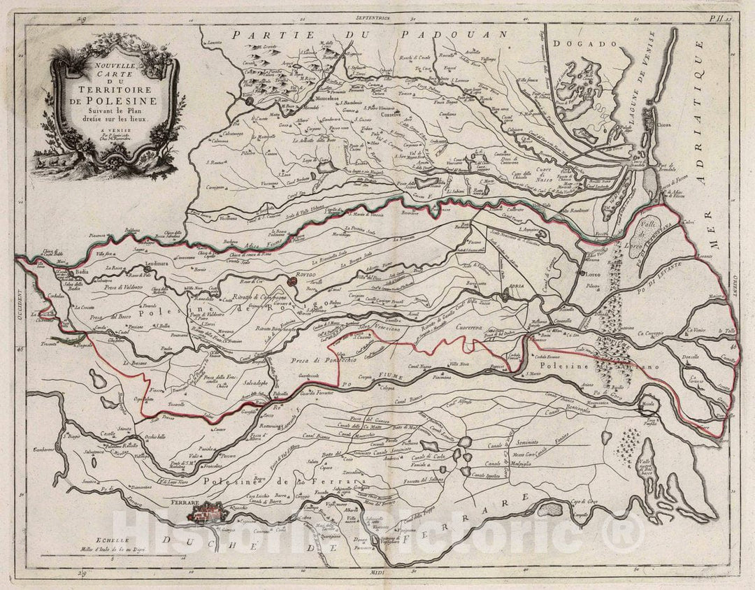 Historic Map : Polesine (Italy) 11. Nouvelle Carte du Territoire de Polesine, 1780 Atlas , Vintage Wall Art