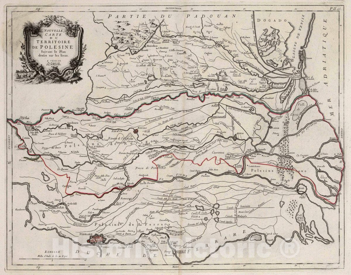 Historic Map : Polesine (Italy) 11. Nouvelle Carte du Territoire de Polesine, 1780 Atlas , Vintage Wall Art
