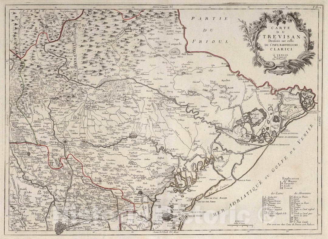 Historic Map : Trevisan (Italy) 13. Carte de Trevisan, 1776 Atlas , Vintage Wall Art