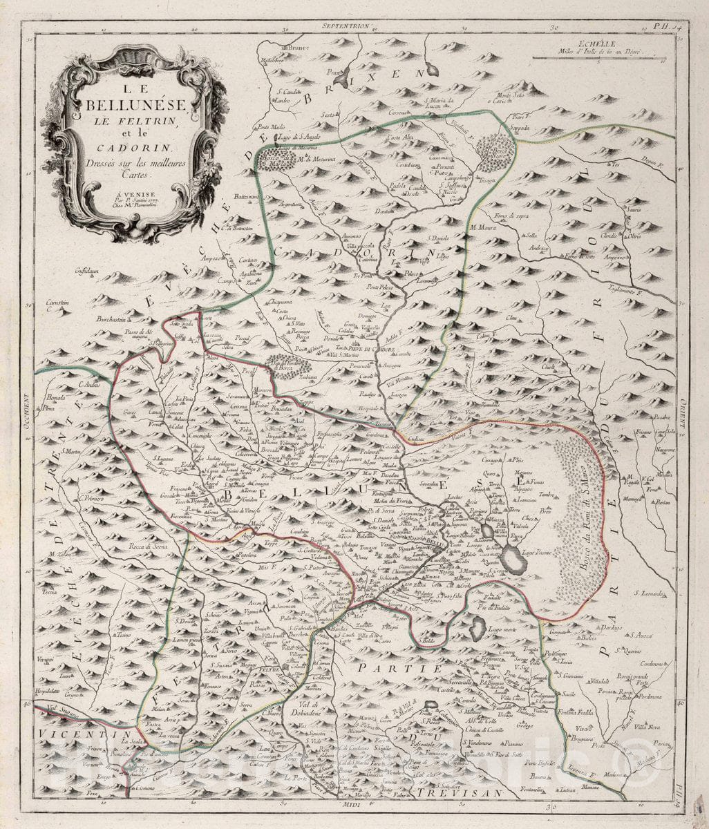 Historic Map : Belluno (Italy) 14. Le Bellunese, Le Feltrin et le Cadorin, 1777 Atlas , Vintage Wall Art
