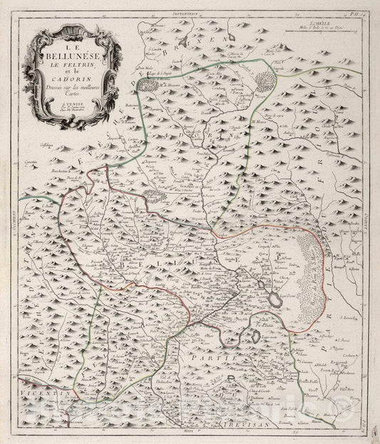 Historic Map : Belluno (Italy) 14. Le Bellunese, Le Feltrin et le Cadorin, 1777 Atlas , Vintage Wall Art
