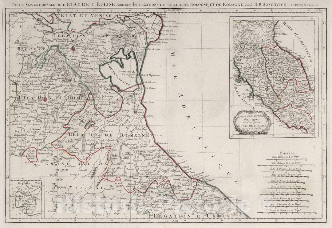 Historic Map : Ferrara (Italy) 20. Partie Septentrionale de l'Etat de l'Eglise contenant les Legations de Ferrare, de Bologne et de Romagne, 1776 Atlas , Vintage Wall Art