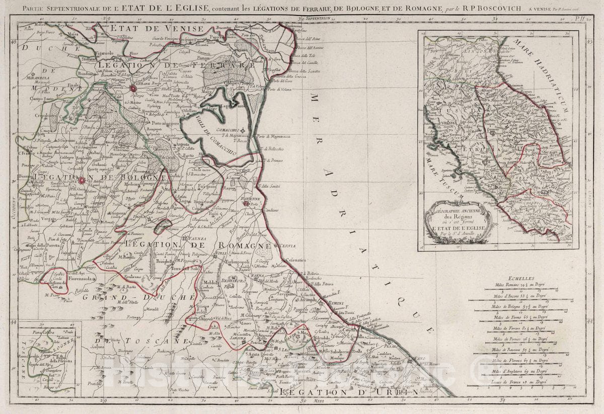 Historic Map : Ferrara (Italy) 20. Partie Septentrionale de l'Etat de l'Eglise contenant les Legations de Ferrare, de Bologne et de Romagne, 1776 Atlas , Vintage Wall Art