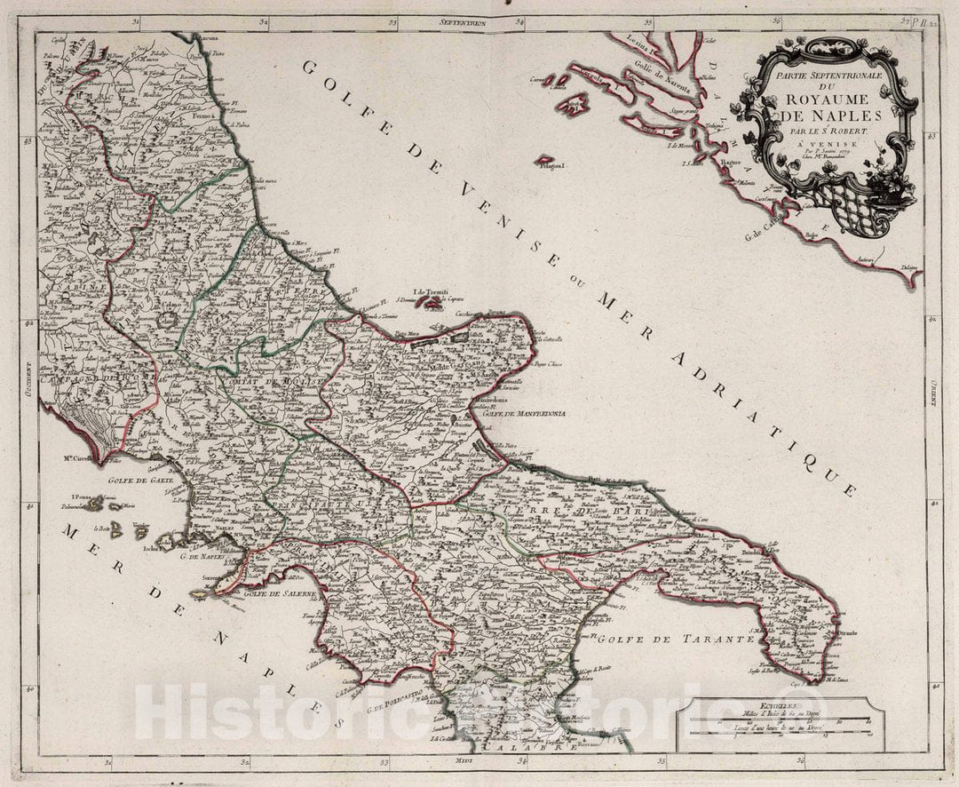 Historic Map : Naples (Italy) 23. Partie Septentrionale du Royaume de Naples, 1779 Atlas , Vintage Wall Art