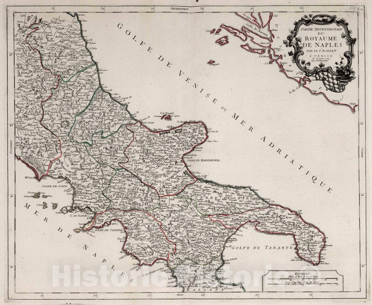Historic Map : Naples (Italy) 23. Partie Septentrionale du Royaume de Naples, 1779 Atlas , Vintage Wall Art
