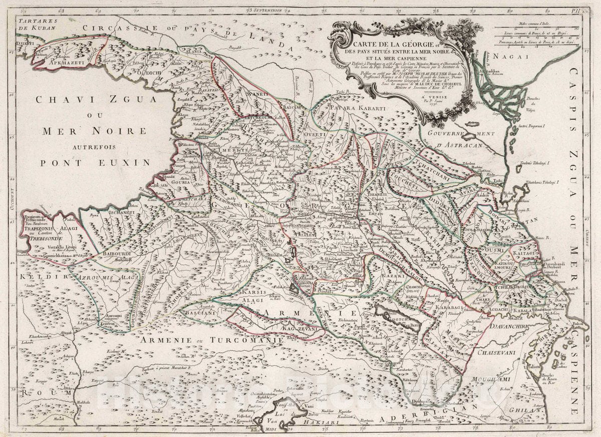 Historic Wall Map : Georgia, Caucasus 29. Carte de la Georgie, 1775 Atlas , Vintage Wall Art