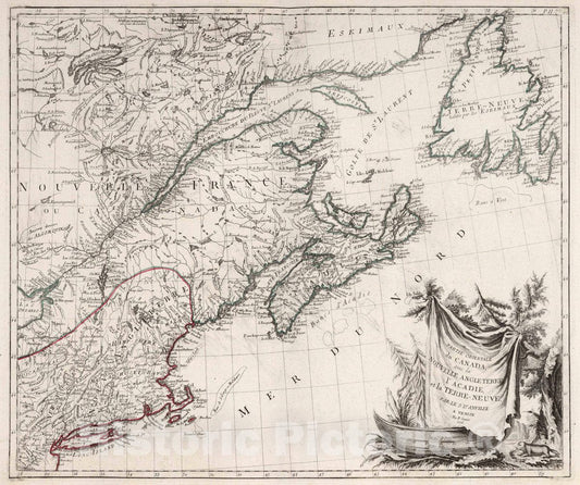 Historic Map : Canada, 47. Partie Orientale du Canada, avec la Nouvelle Angleterre l'Acadie, et la Terre-Neuve, 1776 Atlas , Vintage Wall Art