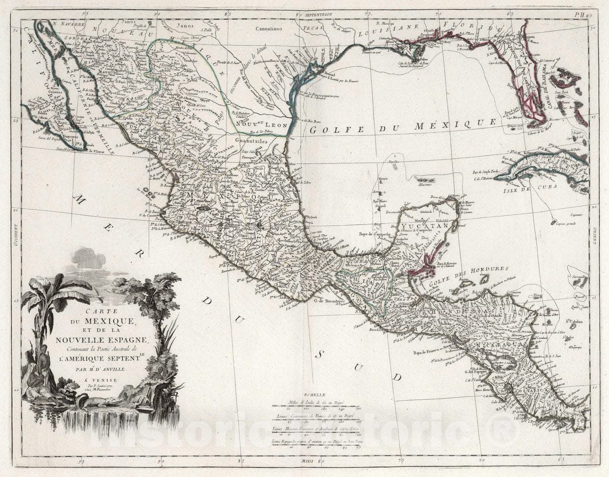 Historic Map : 49. Carte de Mexique et de la Nouvelle Espagne, 1779 Atlas - Vintage Wall Art