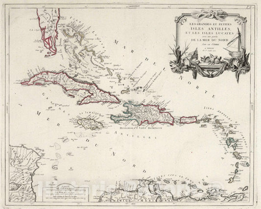 Historic Map : 50. Les Grandes et Petites Isles Antilles et Isles Lucayes, 1779 Atlas - Vintage Wall Art