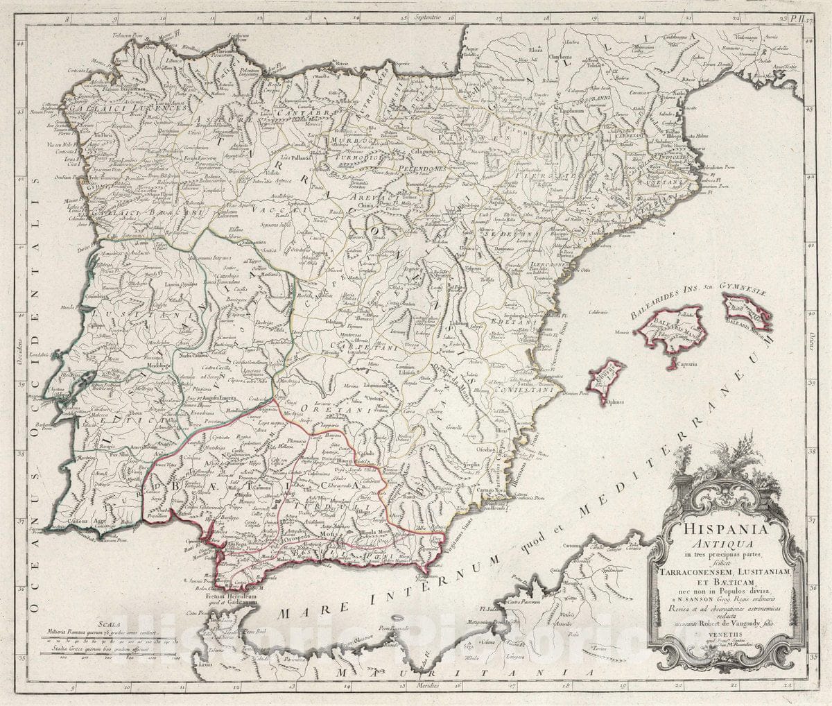 Historic Map : Spain, Iberian Peninsula 57. Hispania Antiqua Tarraconensem, Lusitaniam, et Baeticam, 1784 Atlas , Vintage Wall Art