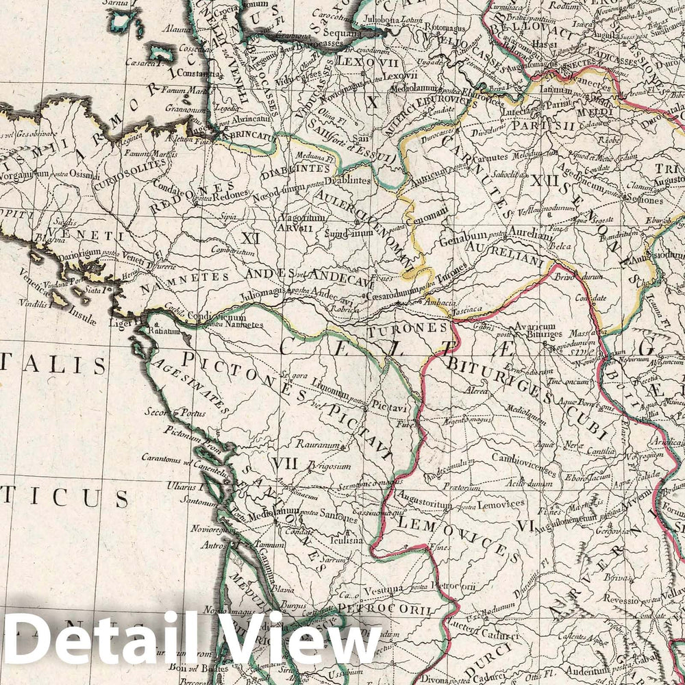 Historic Map : France, 58. Gallia Antiqua ex Aevi Romani Monuments, 1760 Atlas , Vintage Wall Art