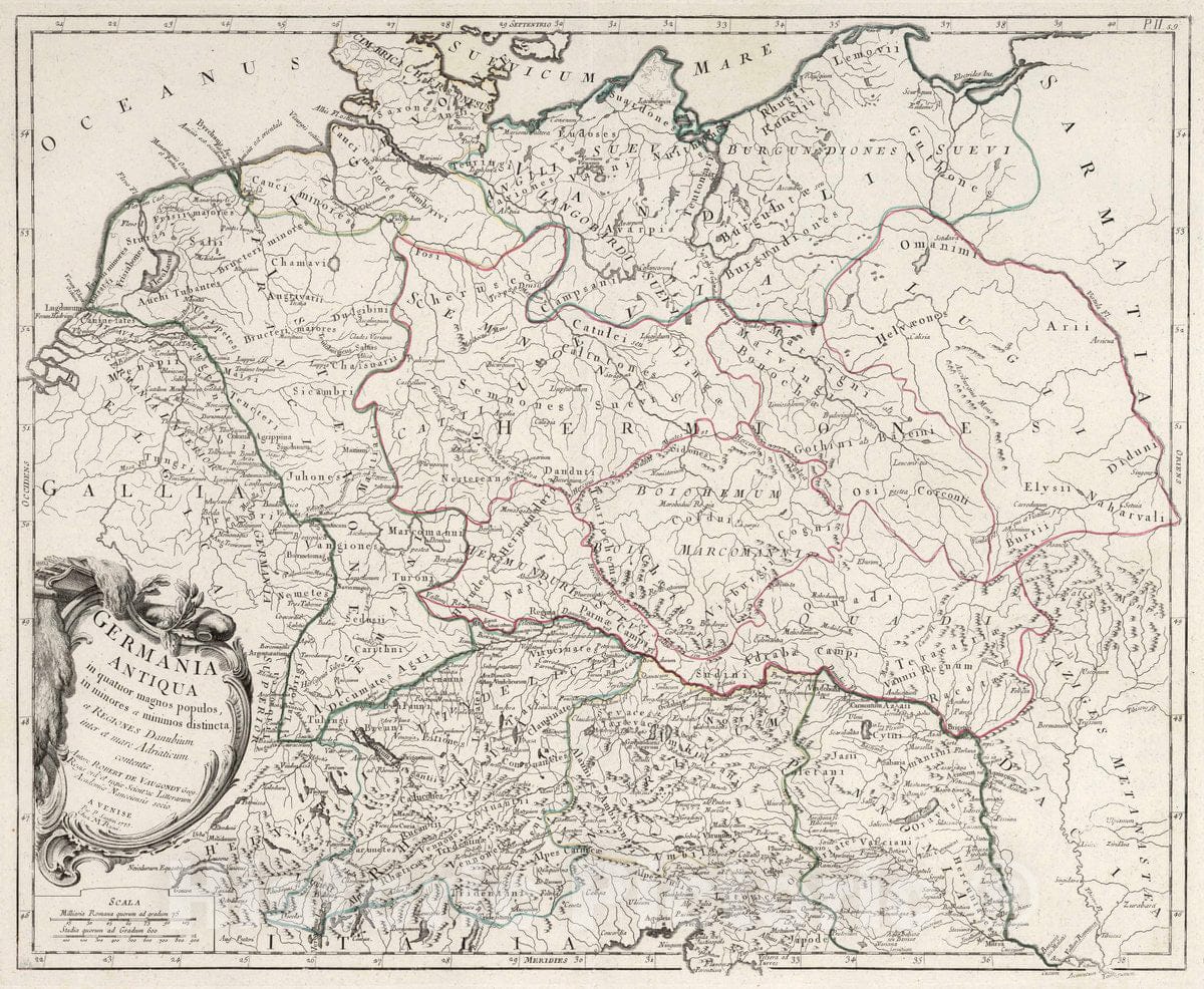 Historic Map : Germany, Atlas Universel dresse sur des Meillieures Cartes Modernes 1784. 59. Germania Antiqua, 1775 Atlas , Vintage Wall Art