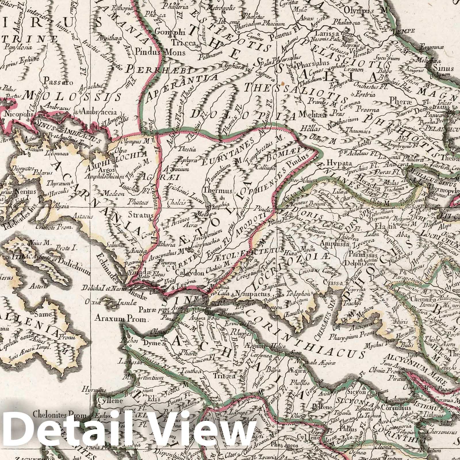 Ancient Greece: Macedonia, Thessaly, Epirus, Achaia, Peloponnesus 1762 Historical Map Print