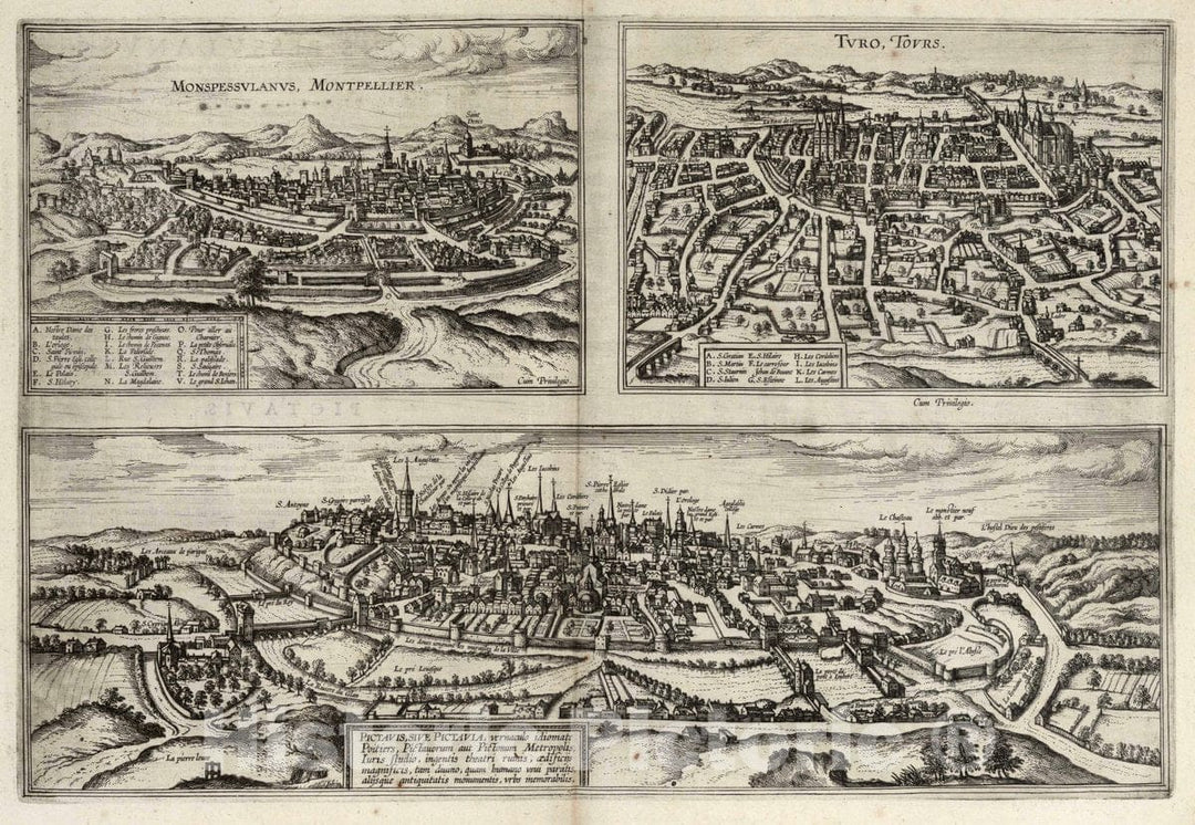 Historic Map : Montpellier , France, Vol I (8) Monspessulanus, Turo, Pictauis, 1612 Atlas , Vintage Wall Art