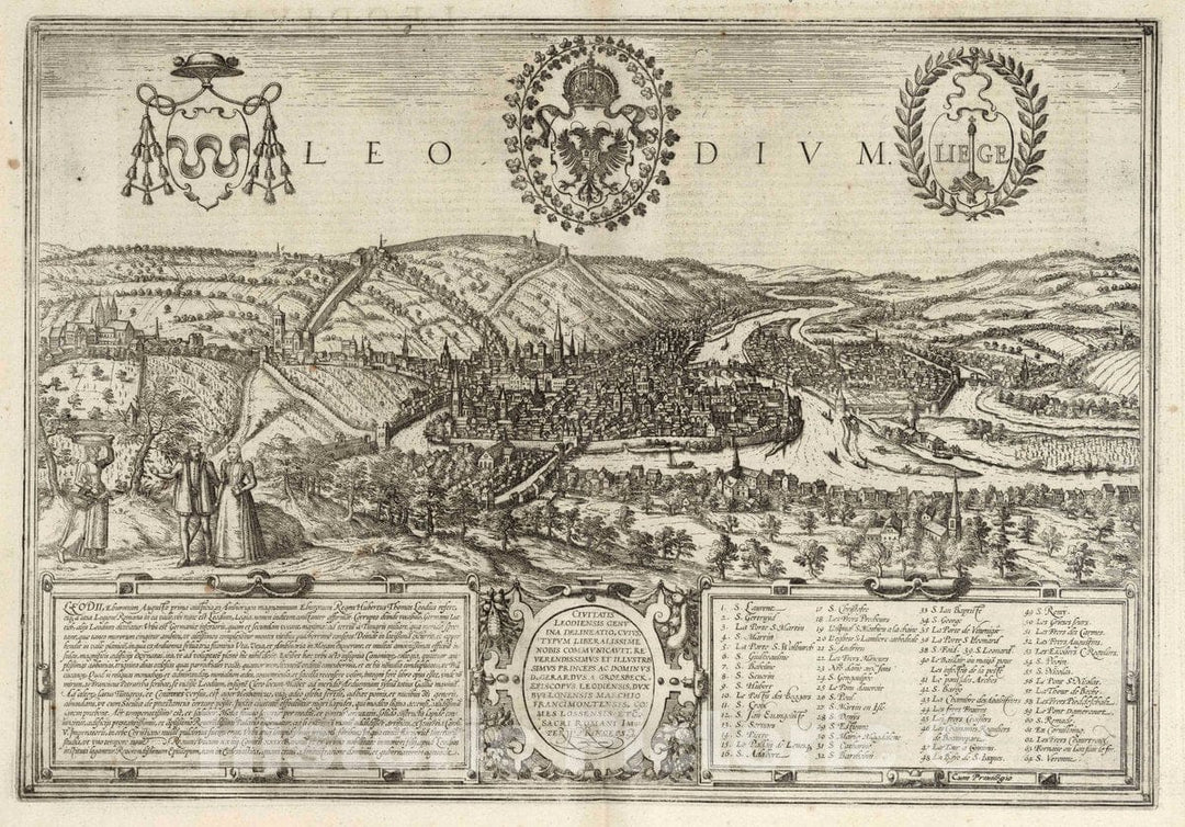 Historic Map : Liege , France, Vol I (11) Leodium. Liege, 1575 Atlas , Vintage Wall Art