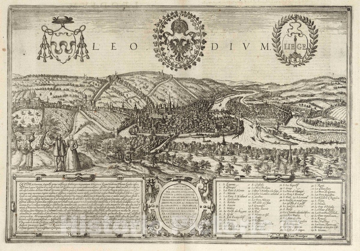 Historic Map : Liege , France, Vol I (11) Leodium. Liege, 1575 Atlas , Vintage Wall Art