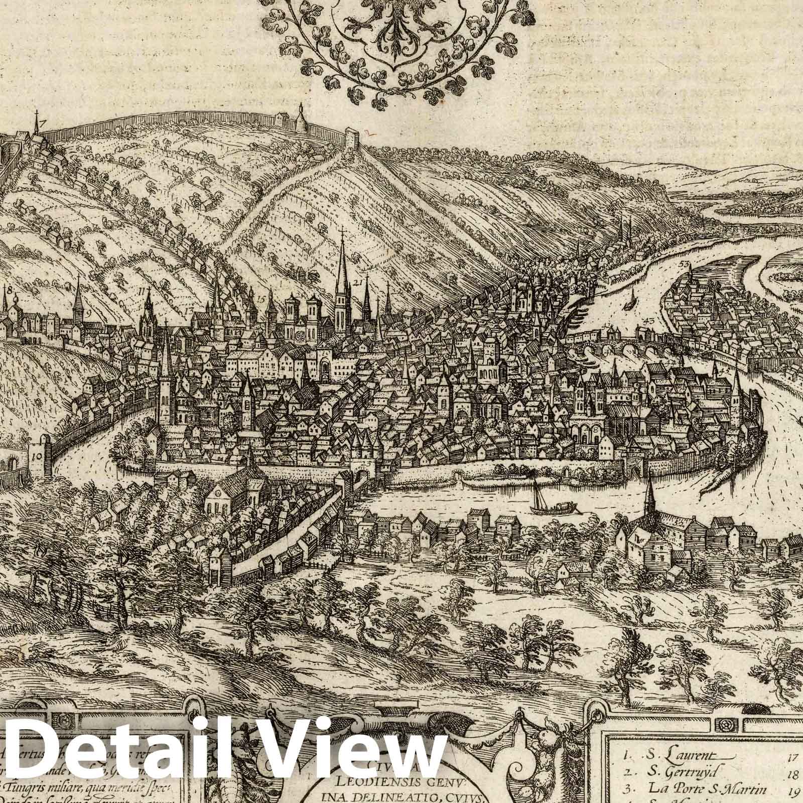 Liege, France - River Map, 1575 - Civitates Orbis Terrarum Historical Map Print