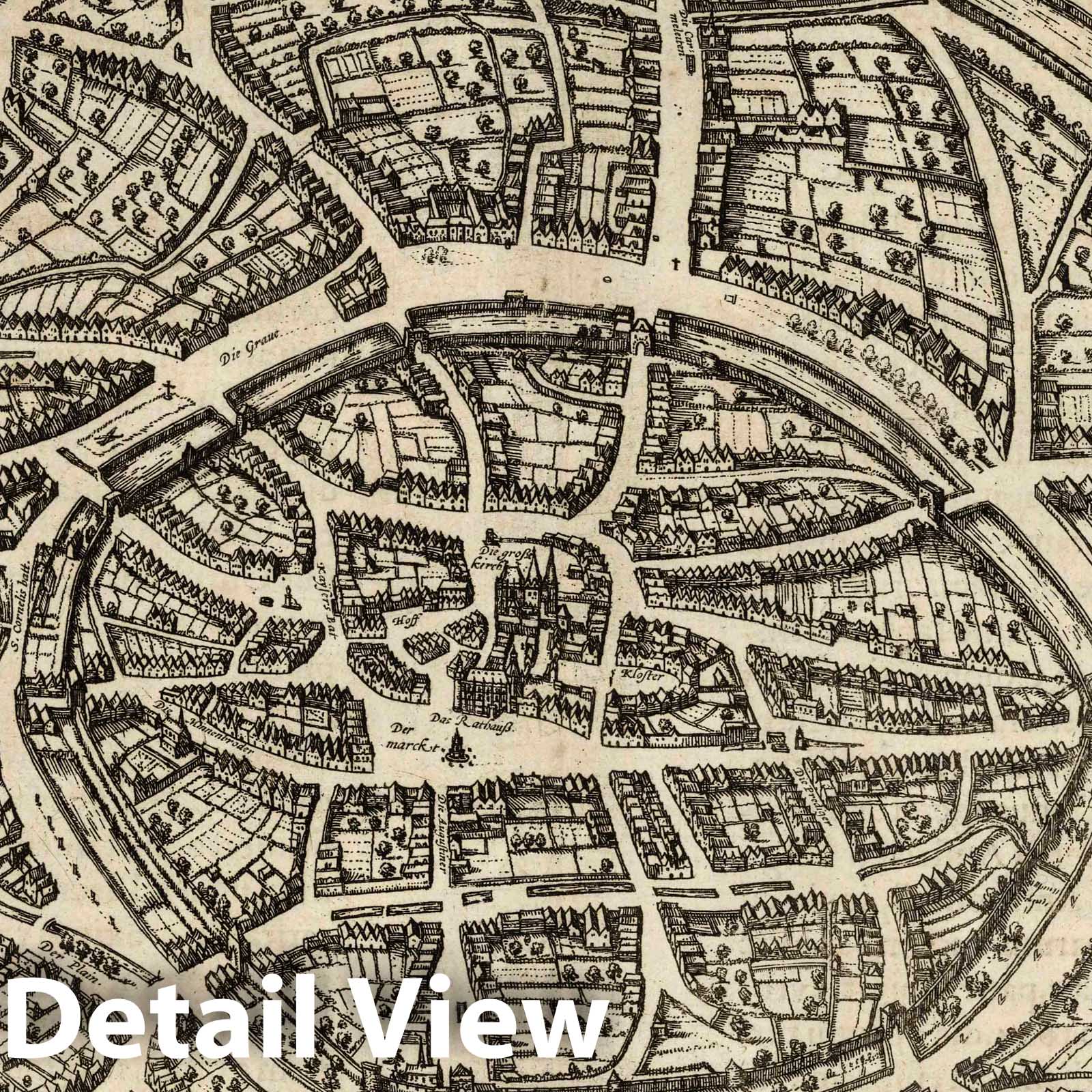 Aachen, Germany - River Map, 1577 - Historical City Plan Print