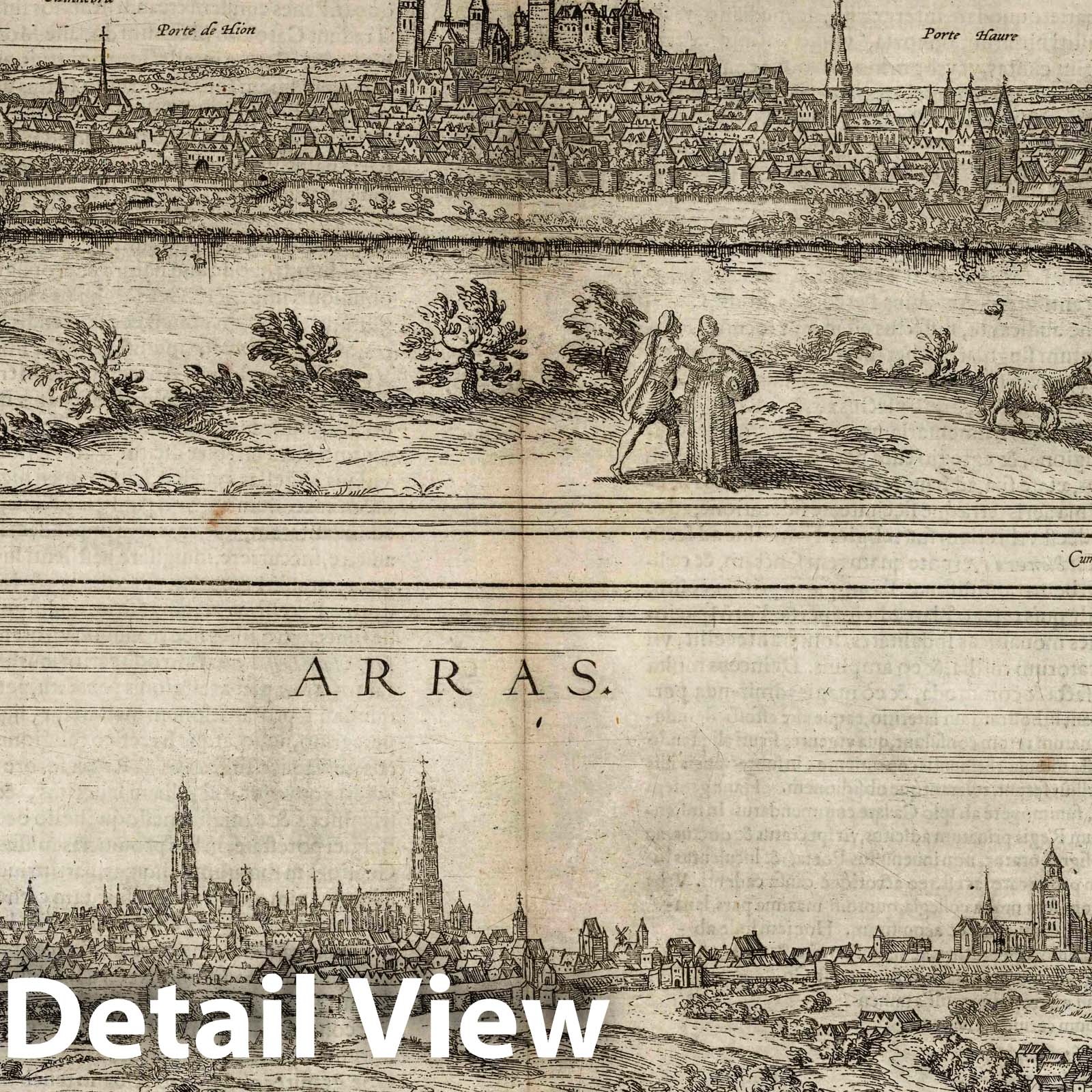 Mons and Arras - River Map, 1575 - Historical Map Print