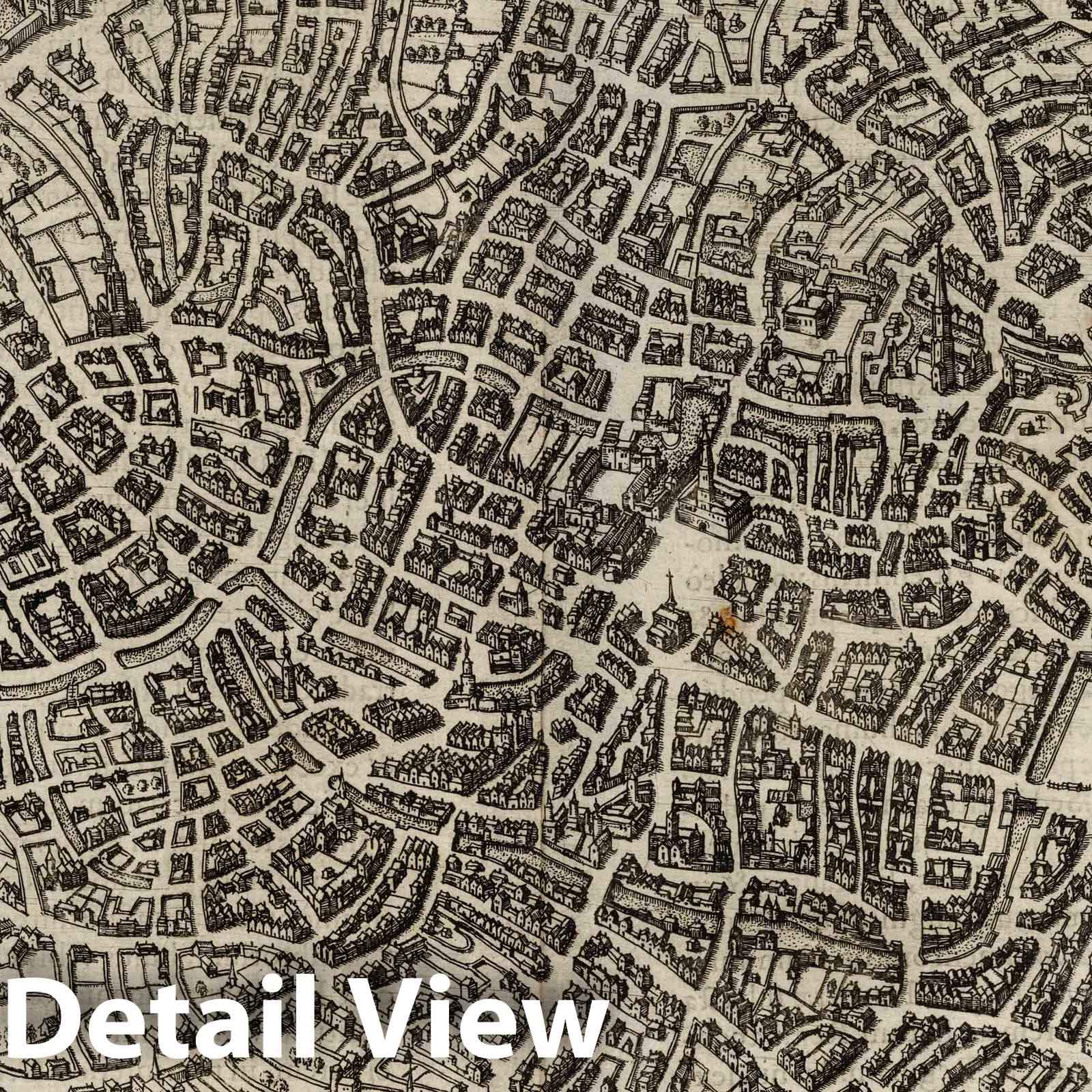 Bruges, Belgium - City View, 1612 - Historical Map Print