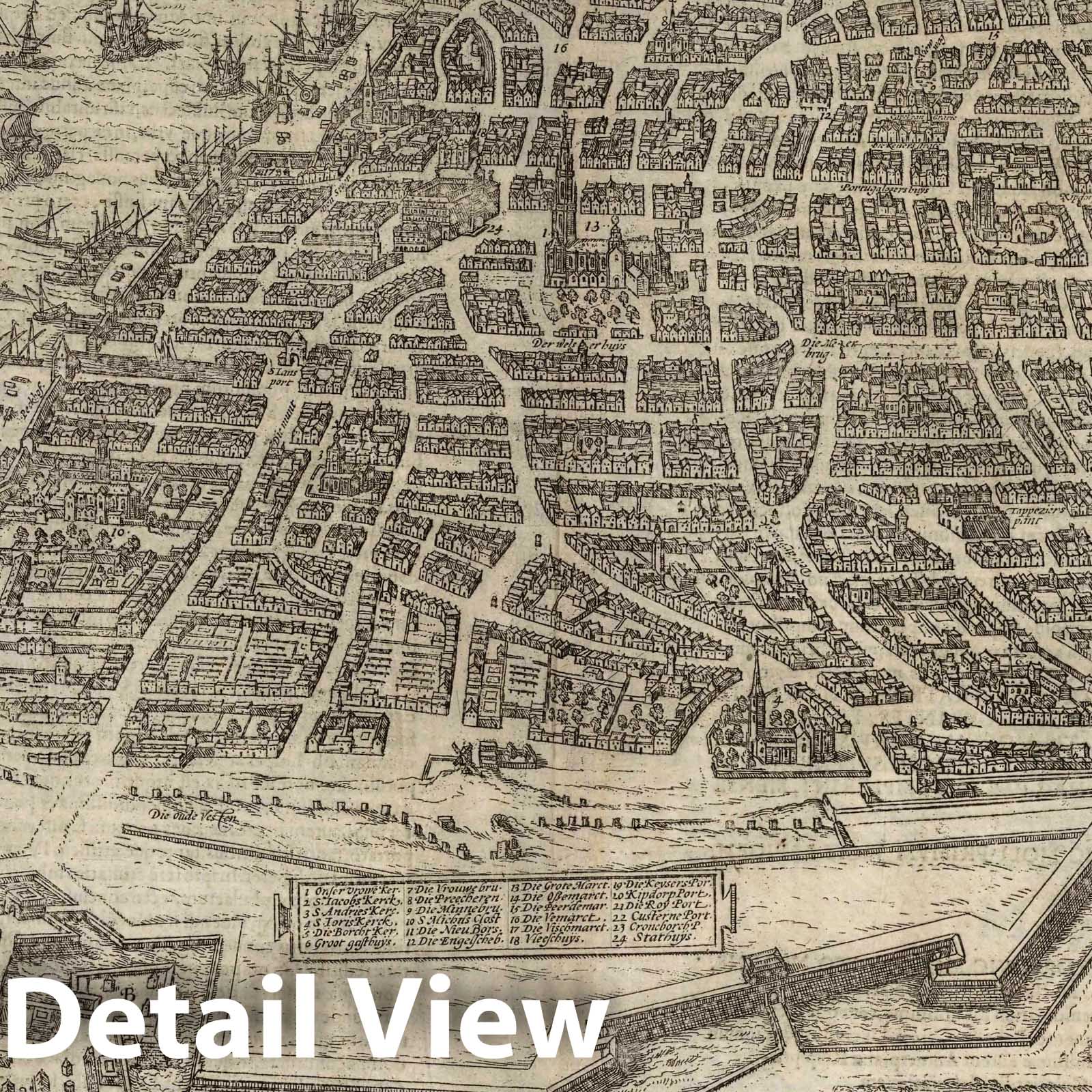 Antwerp, Belgium - River Map, 1575 - Historical Map Print