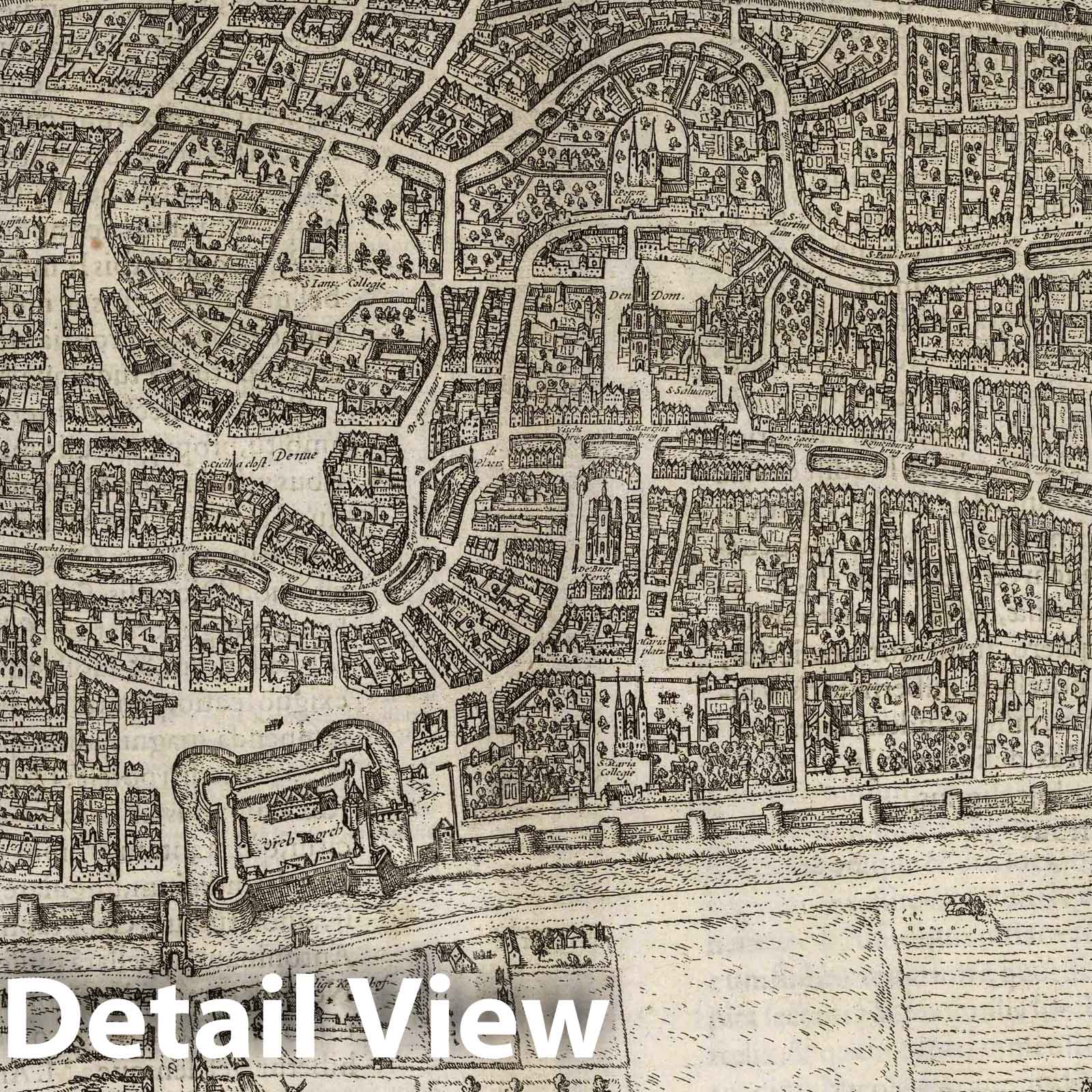 Utrecht, Netherlands - River Map, 1575 - Historical City Plan Print