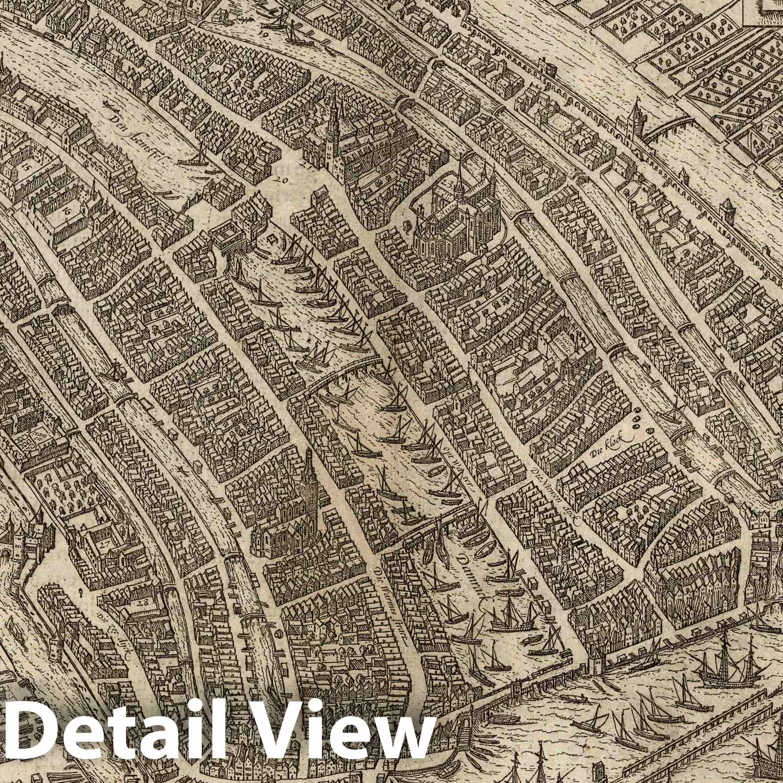 Amsterdam, Netherlands - River Map, 1575 - Historical Map Print