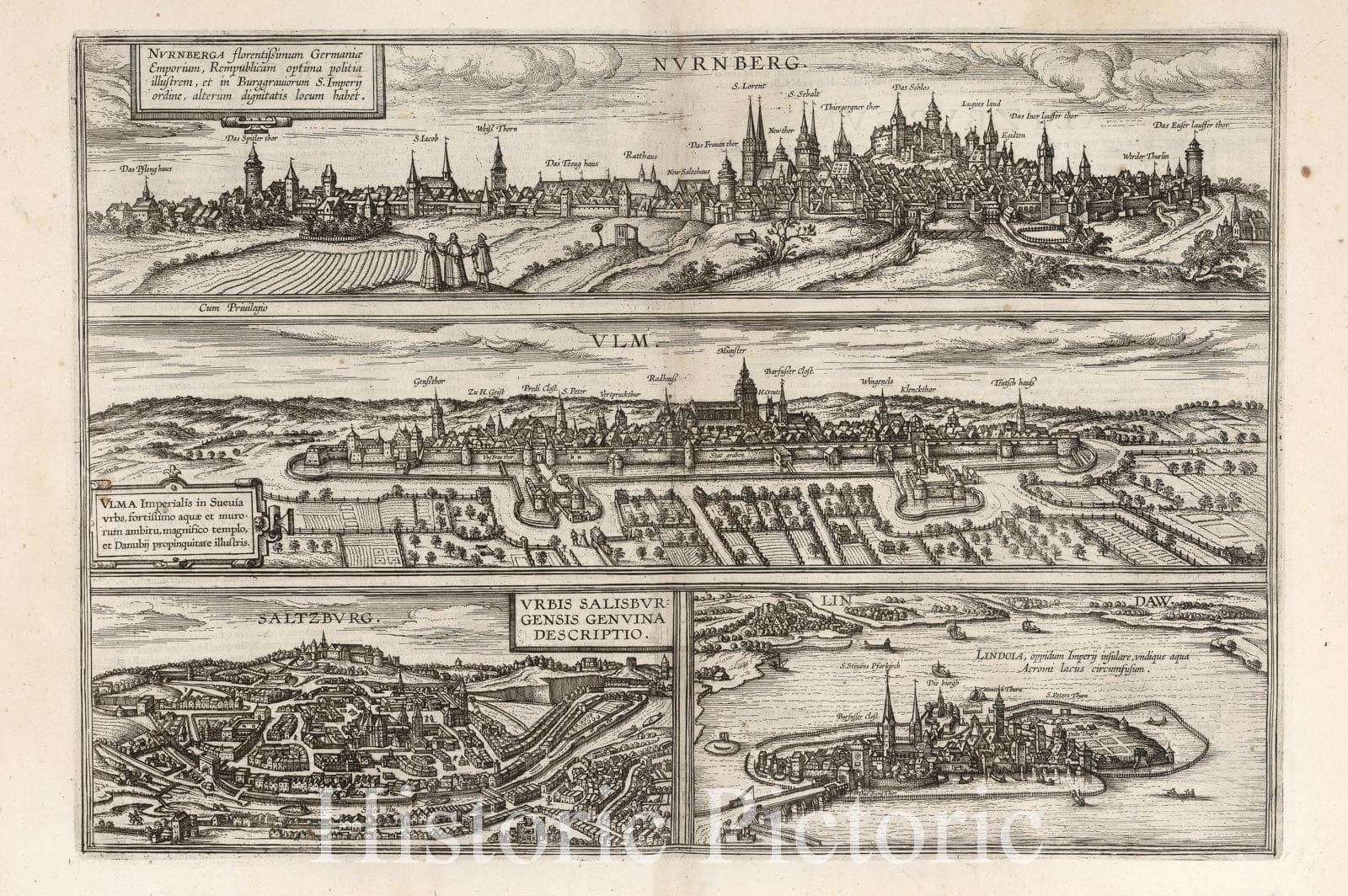 Historic Map : Nuremberg , Germany, Vol I (31) Nurnberg. ULM. Urbis Salisburgensis. Lindaw, 1612 Atlas , Vintage Wall Art