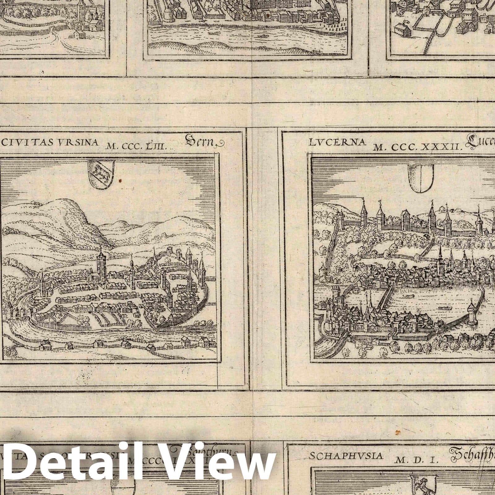 Thirteen Towns of Switzerland - Basel, Zurich, Bern, Lucerne, and Others, 1575 - Historical Map Print
