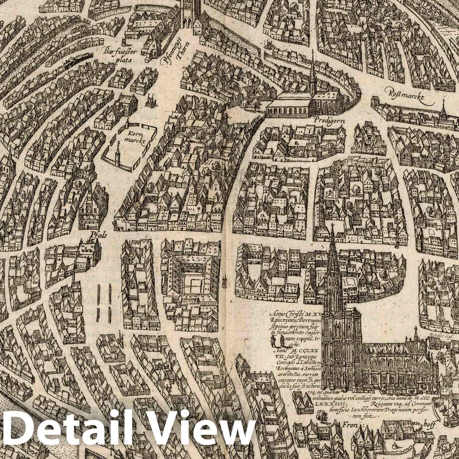 Strasbourg, France - River Map, 1575 - Historical Map Print