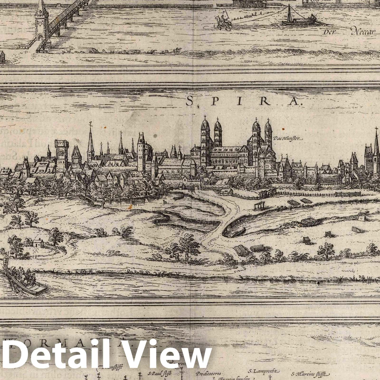 Heidelberg, Speyer, and Worms - River Map, 1575 - Historical Map Print