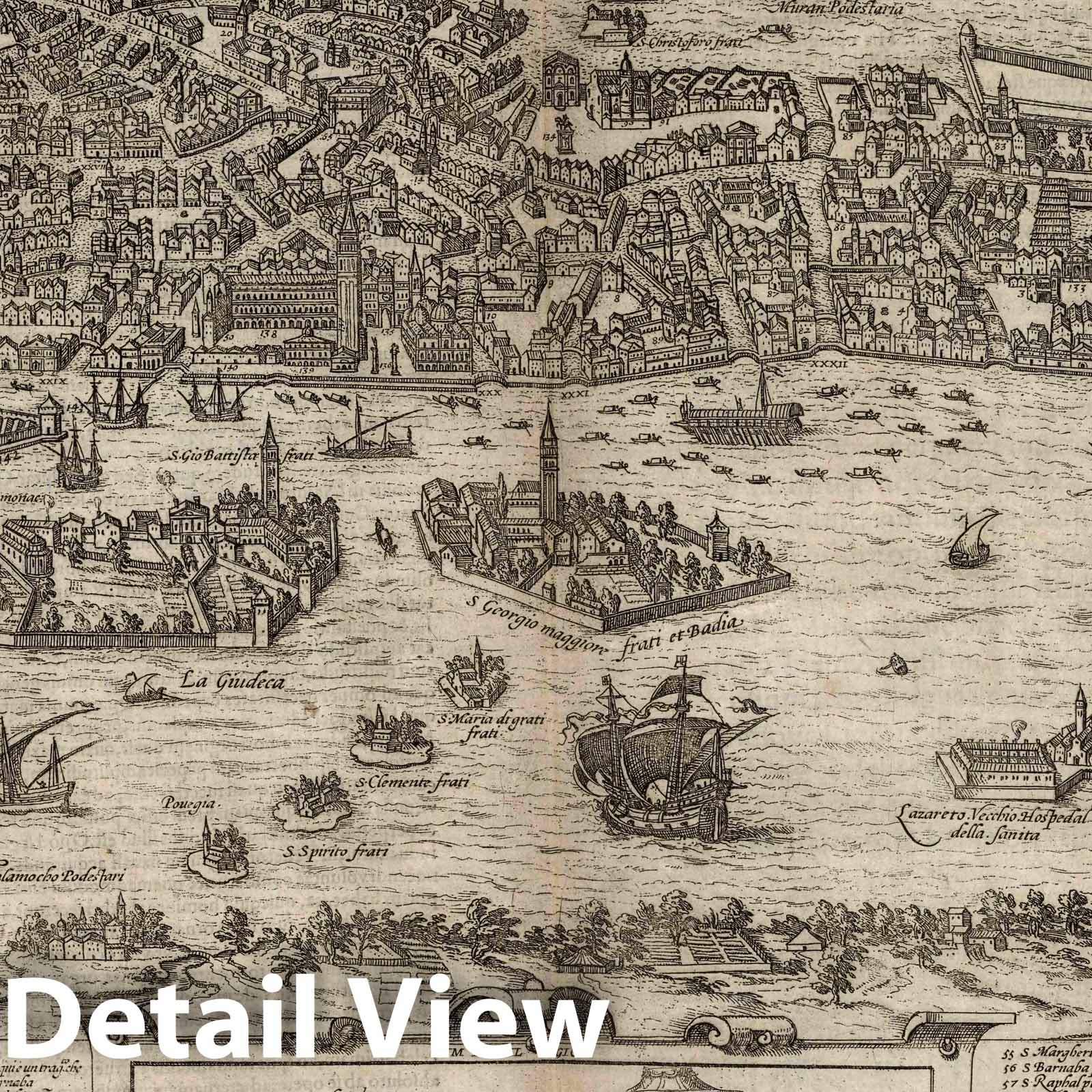 Venice, Italy - River Map, 1575 - Historical Map Print