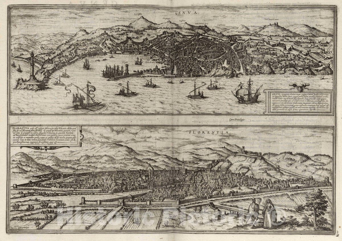 Historic Map : Vol I (44) Genva (Geneva). Florentia (Florence), 1575 Atlas - Vintage Wall Art