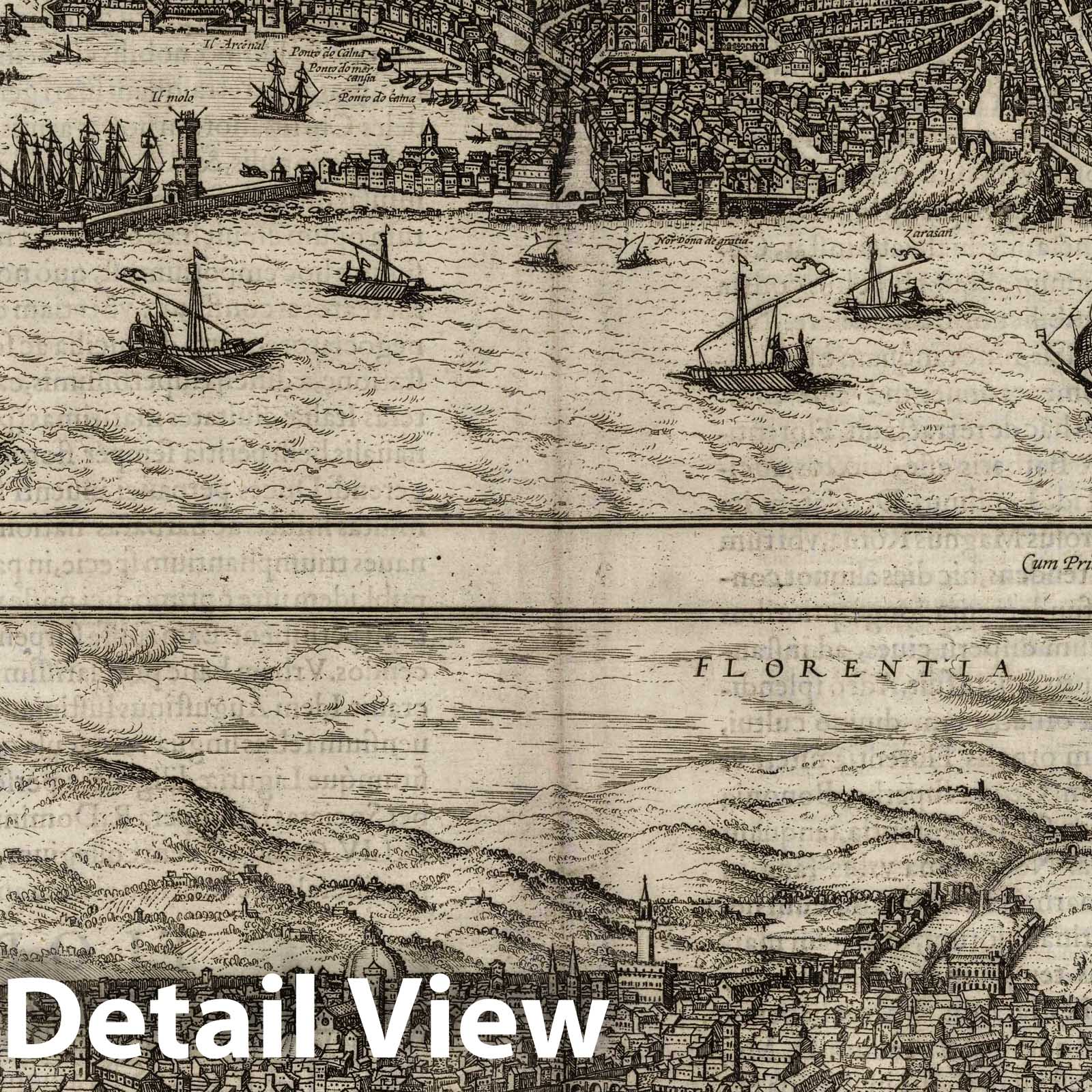 Genoa and Florence - River Map, 1575 - Historical Map Print